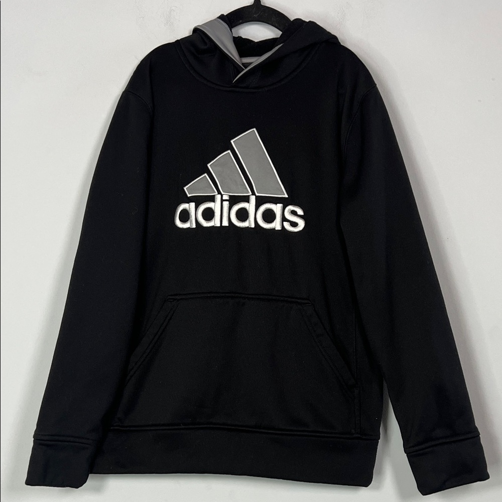 Adidas Kids‎ Black Gray & White Logo Sweatshirt Pullover Hoodie Boys Size 10-12